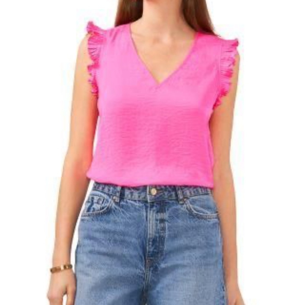 Women’s Hot Pink Pleated Ruffle V-Neck Blouse – Size S